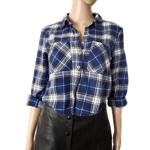 LA Hearts Plaid Crop Button Up Flannel Shirt
